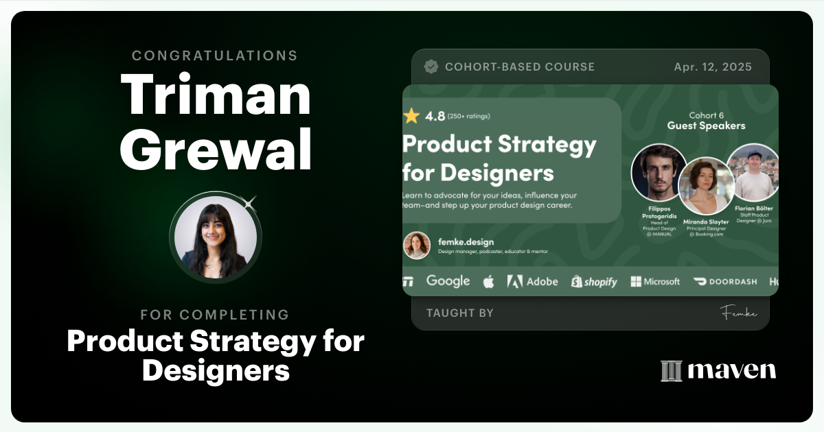 Certificate of Completion for Product Strategy for Designers