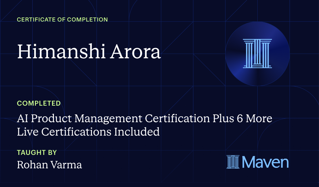 Certificate for AI Product Management Certification Plus 6 More Live Certifications Included