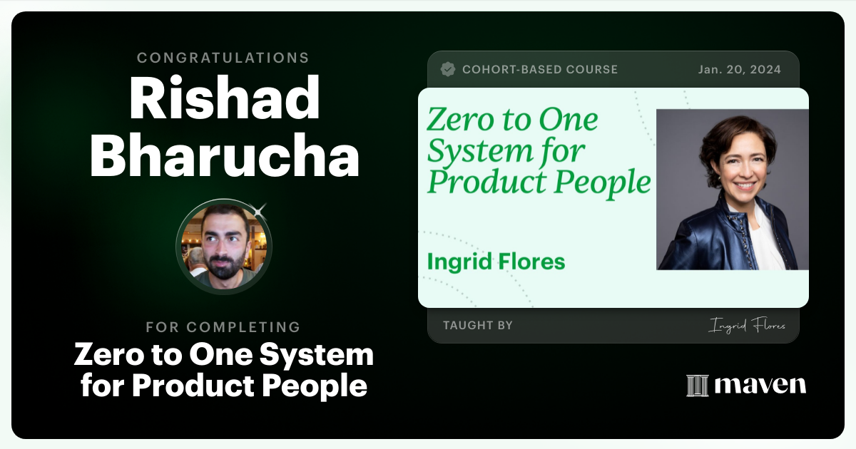 Certificate of Completion for Zero to One System for Product People