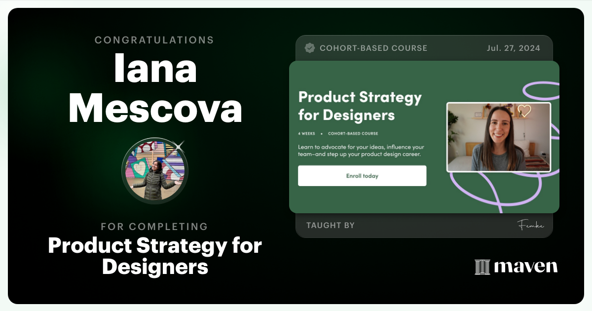 Certificate of Completion for Product Strategy for Designers
