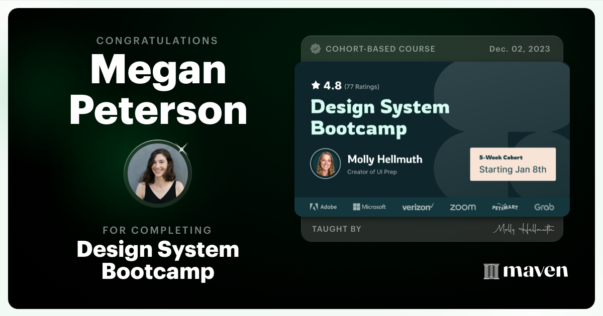 Certificate of Completion for Design System Bootcamp