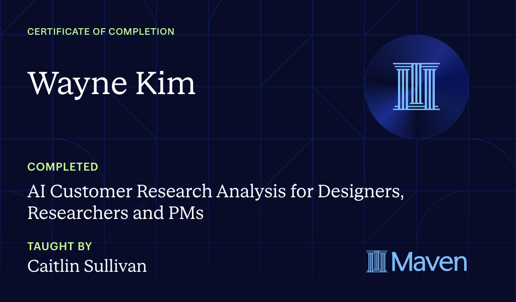 Certificate for AI Customer Research Analysis for Designers, Researchers and PMs