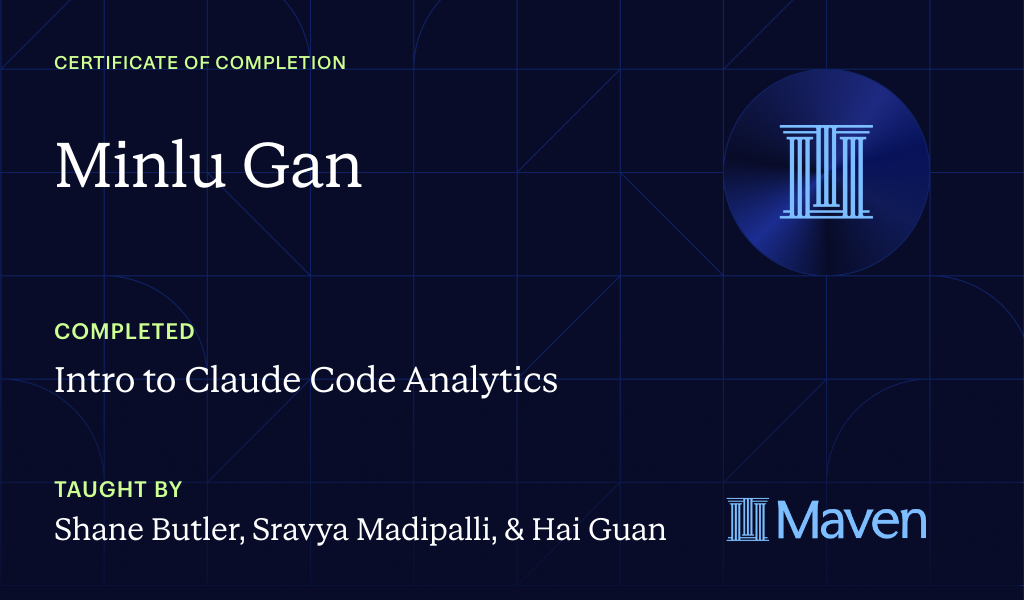 Certificate for Intro to Agentic Analytics in Claude Code