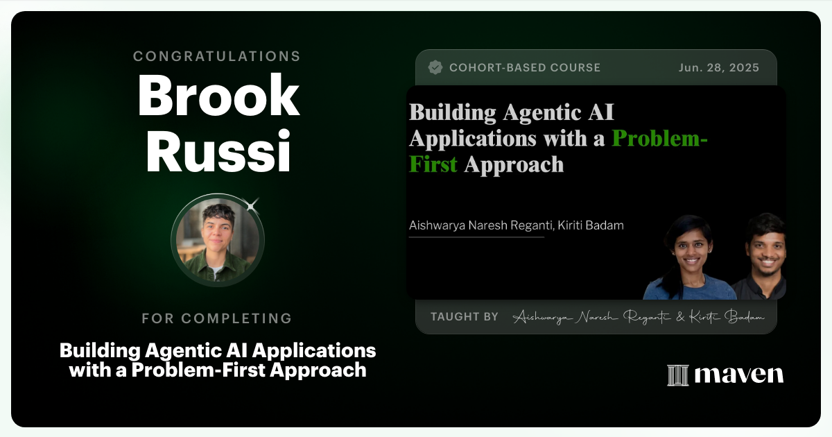 Certificate of Completion for Building Agentic AI Applications with a Problem-First Approach