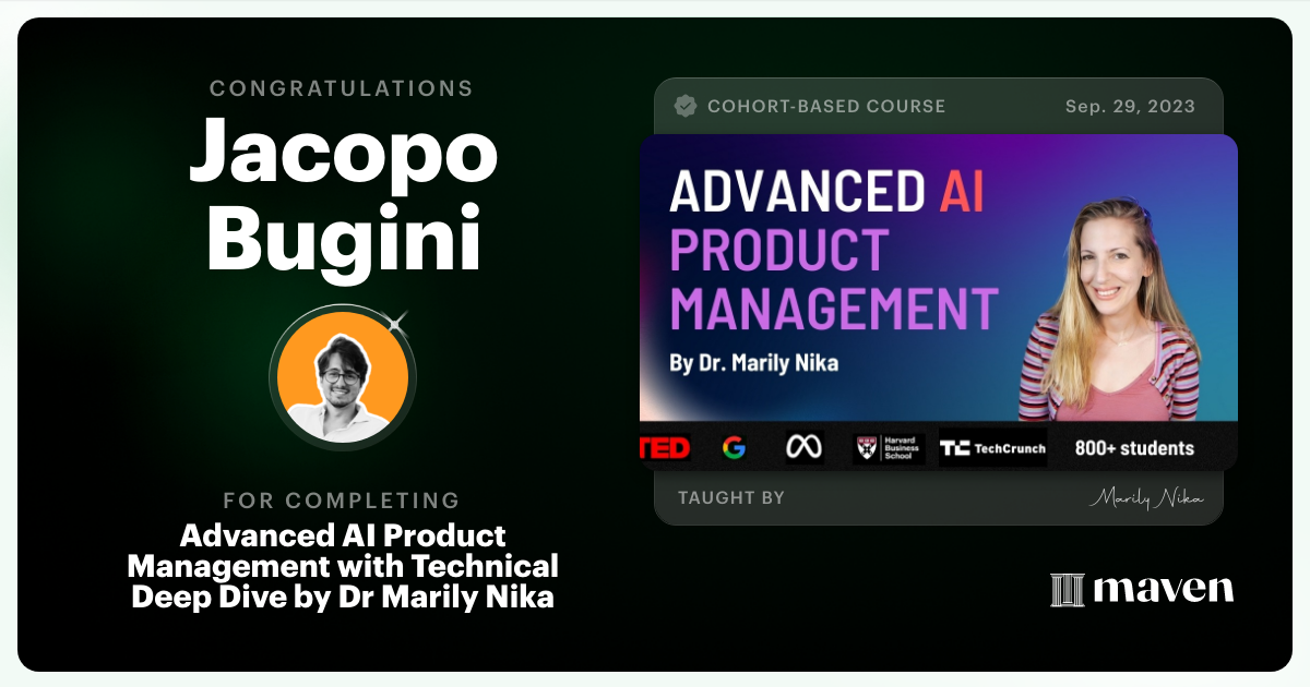 Certificate of Completion for Advanced AI Product Leadership Certification