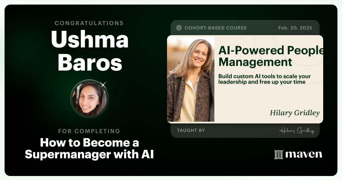 Certificate of Completion for How to Become a Supermanager with AI