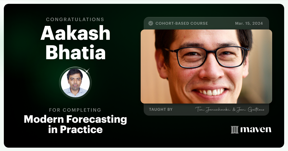 Certificate of Completion for Modern Forecasting in Practice