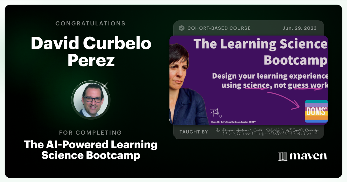Certificate of Completion for The AI Bootcamp for L&D