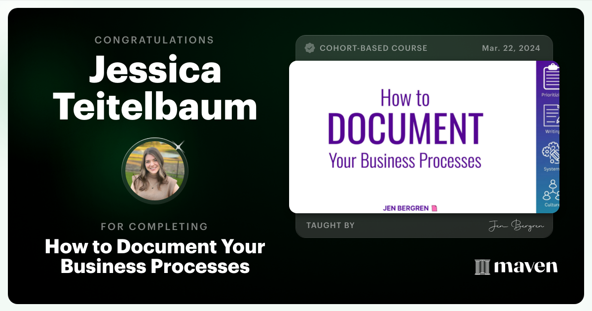 Certificate of Completion for How to Document Your Business Processes