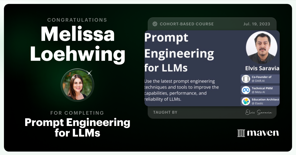 Certificate of Completion for Advanced Prompt Engineering for LLMs
