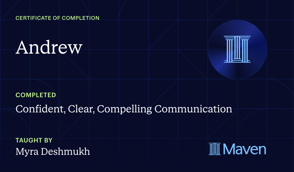 Certificate for Confident, Clear, Compelling Communication