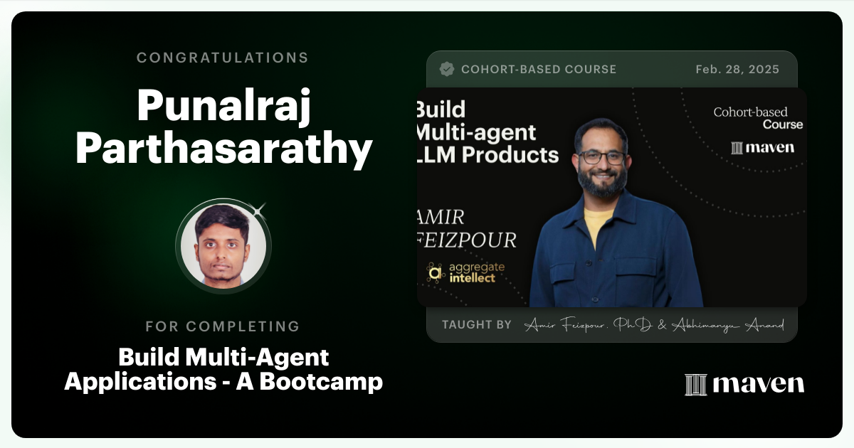 Certificate of Completion for AI Agents for Pragmatic Builders - Claude Code, LangGraph, n8n