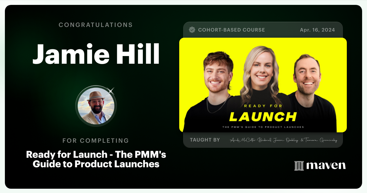 Certificate of Completion for Ready for Launch - The PMM's Guide to Product Launches