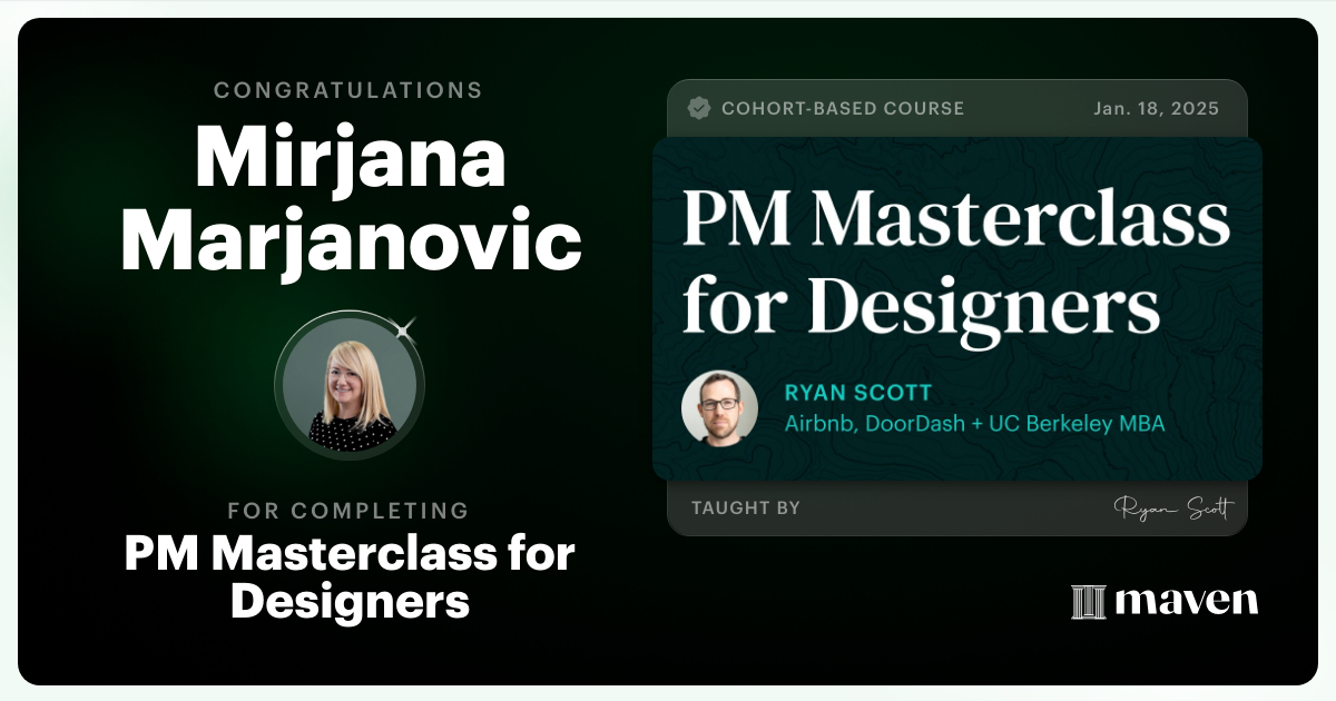 Certificate of Completion for PM Masterclass for Designers