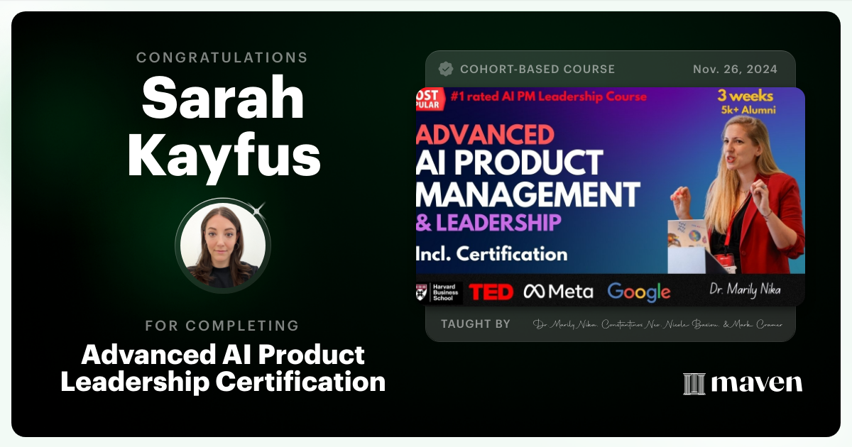 Certificate of Completion for Advanced AI Product Leadership Certification