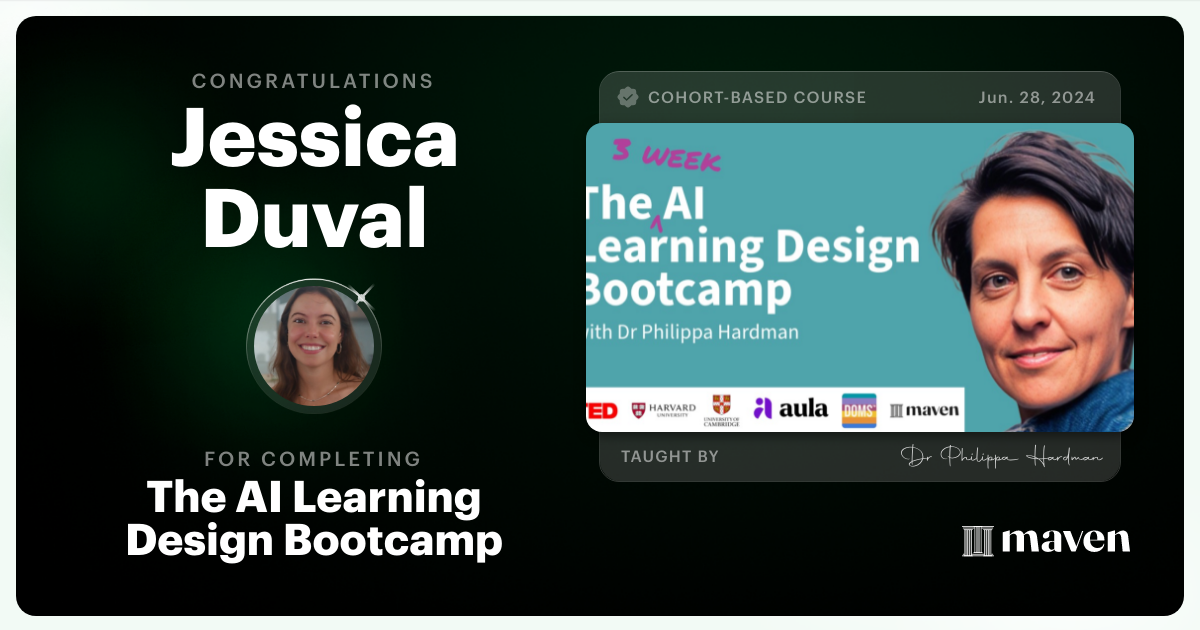 Certificate of Completion for The AI & Learning Design Bootcamp