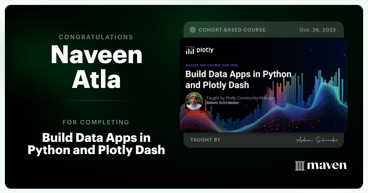 Certificate of Completion for Build Data Apps in Python and Plotly Dash
