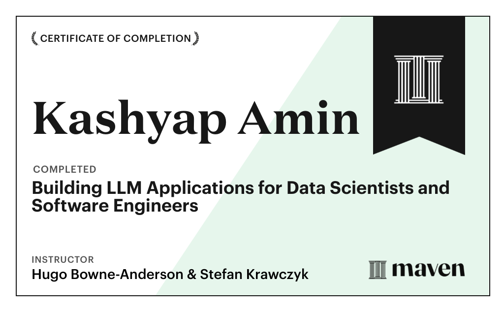 Certificate for Building AI Applications for Data Scientists and Software Engineers