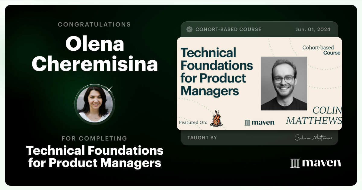 Certificate of Completion for Technical Foundations for Product Managers