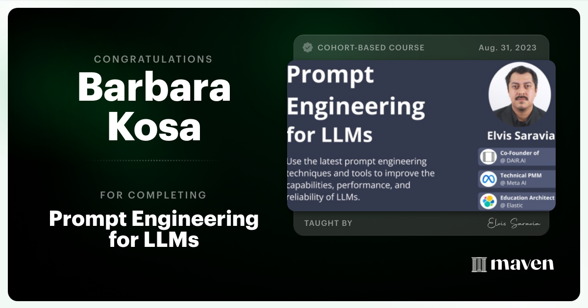 Certificate of Completion for Advanced Prompt Engineering for LLMs