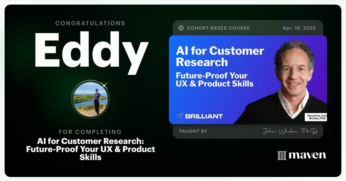 Certificate of Completion for AI for Customer Research: Future-Proof Your UX & Product Skills