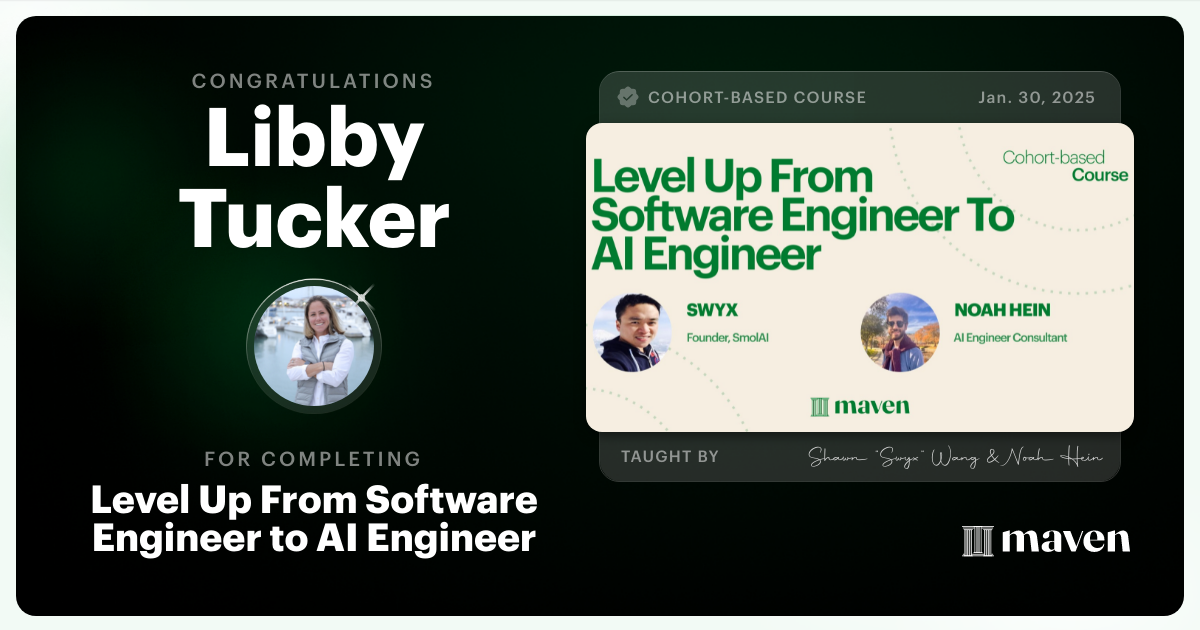 Certificate of Completion for Level Up From Software Engineer to AI Engineer