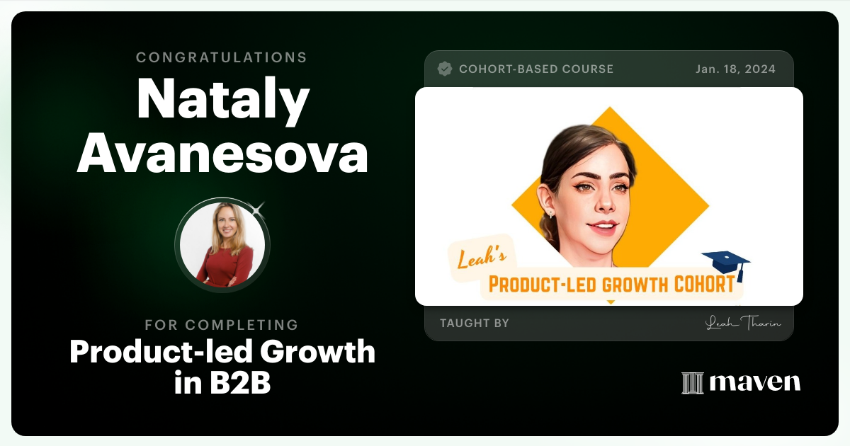 Certificate of Completion for Product-led Growth in B2B