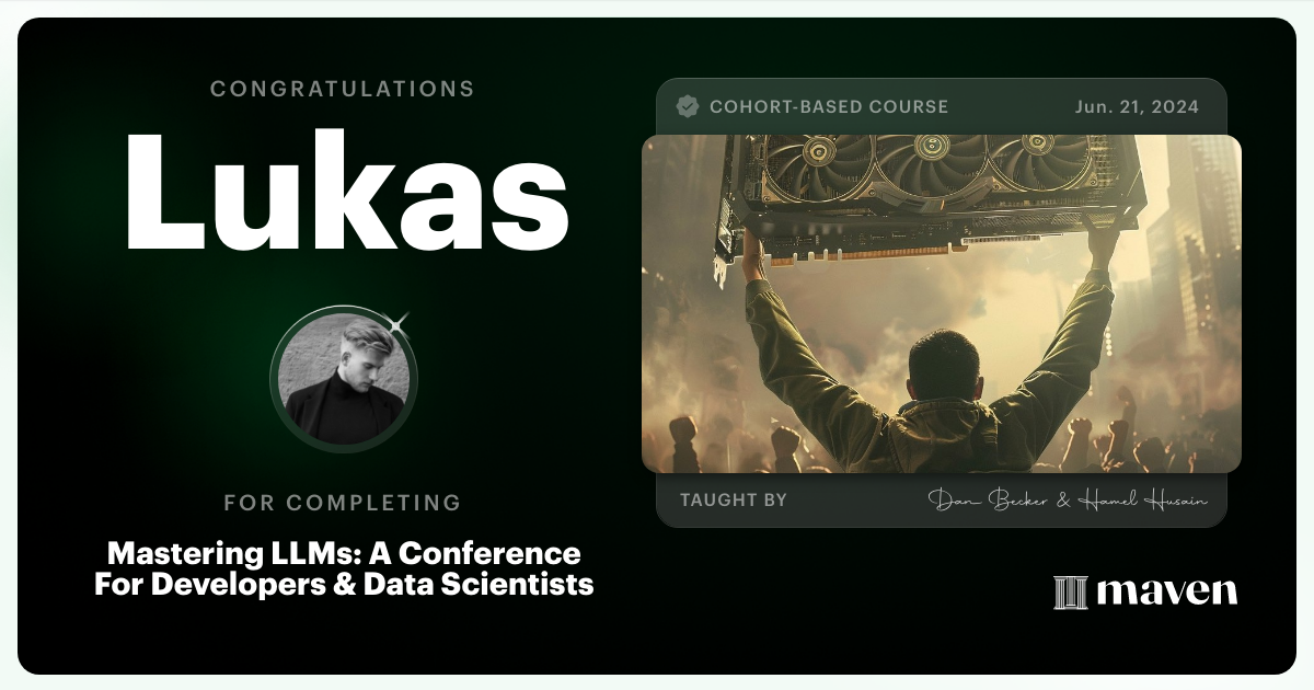 Certificate of Completion for Mastering LLMs For Developers & Data Scientists