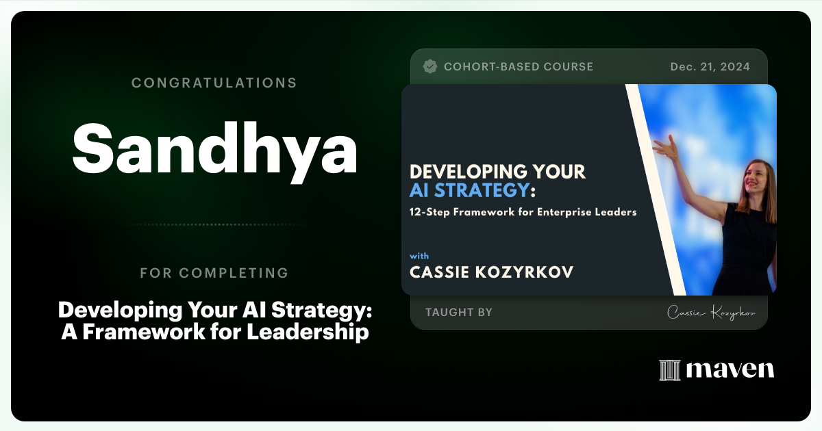 Certificate of Completion for Developing Your AI Strategy: A Framework for Leadership