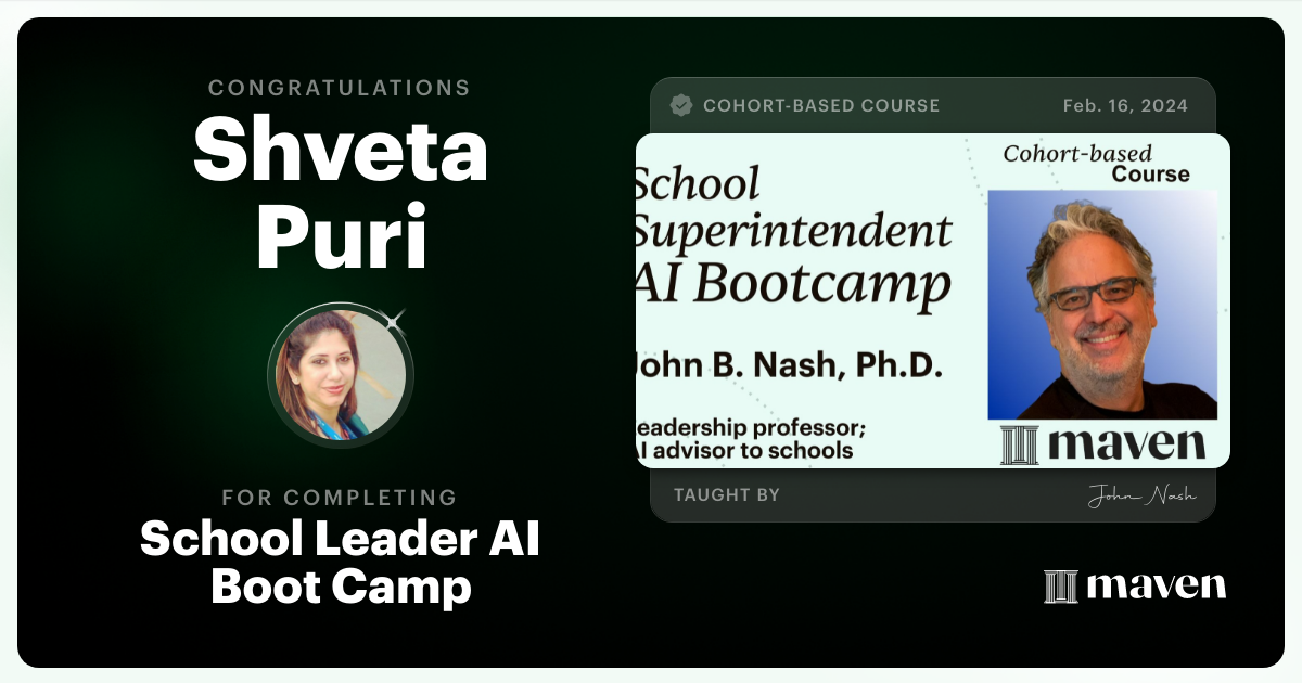 Certificate of Completion for School Leader AI Bootcamp