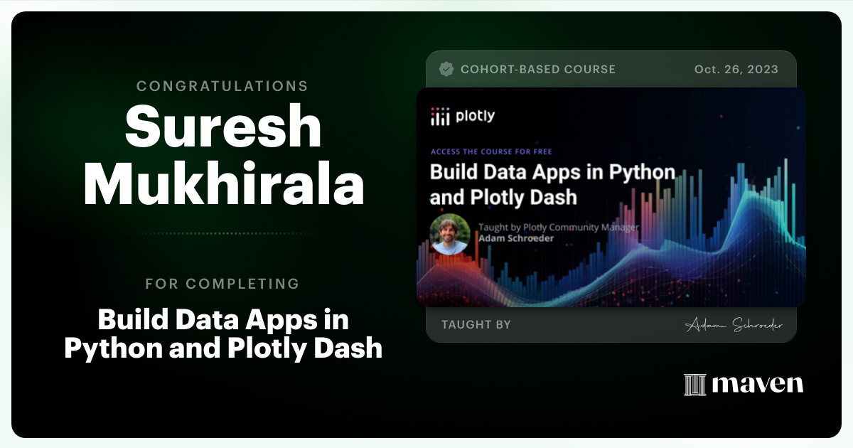 Certificate of Completion for Build Data Apps in Python and Plotly Dash