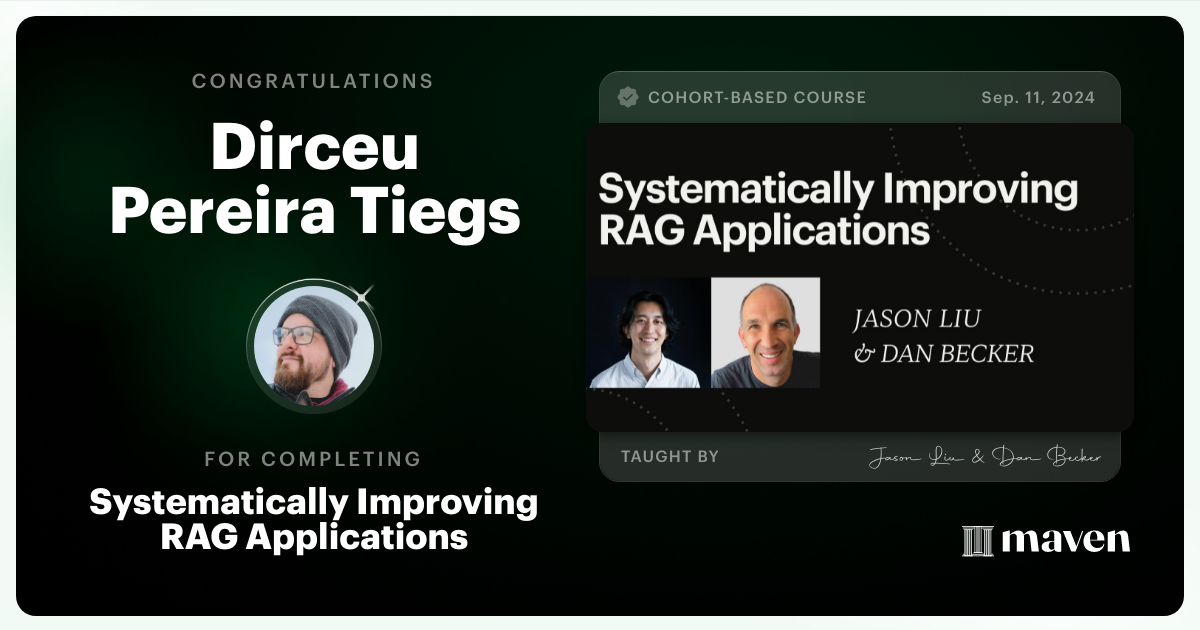 Certificate of Completion for Systematically Improving RAG Applications