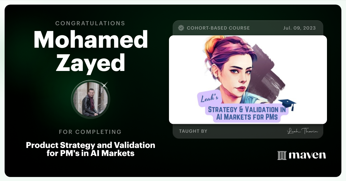 Certificate of Completion for Product Strategy and Validation for PM's in AI Markets