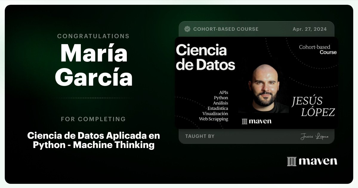 Certificate of Completion for Python Práctico: Manipular y Visualizar Tablas de Datos - REE I90 & Curvas OMIE