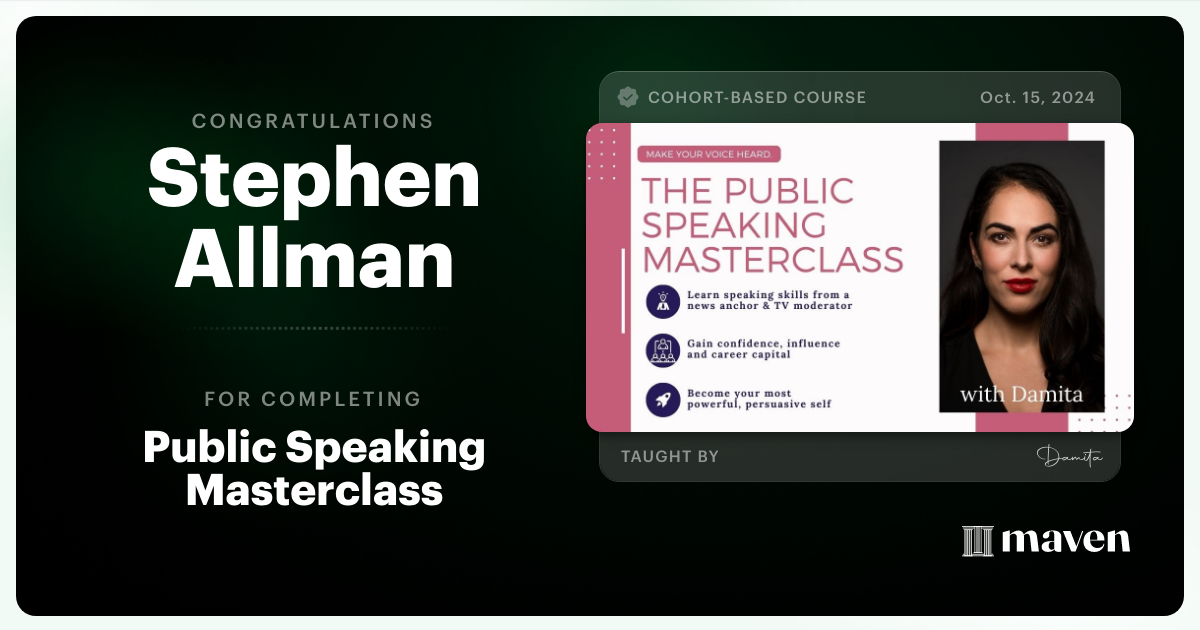 Certificate of Completion for Public Speaking Masterclass: All About Panels Edition