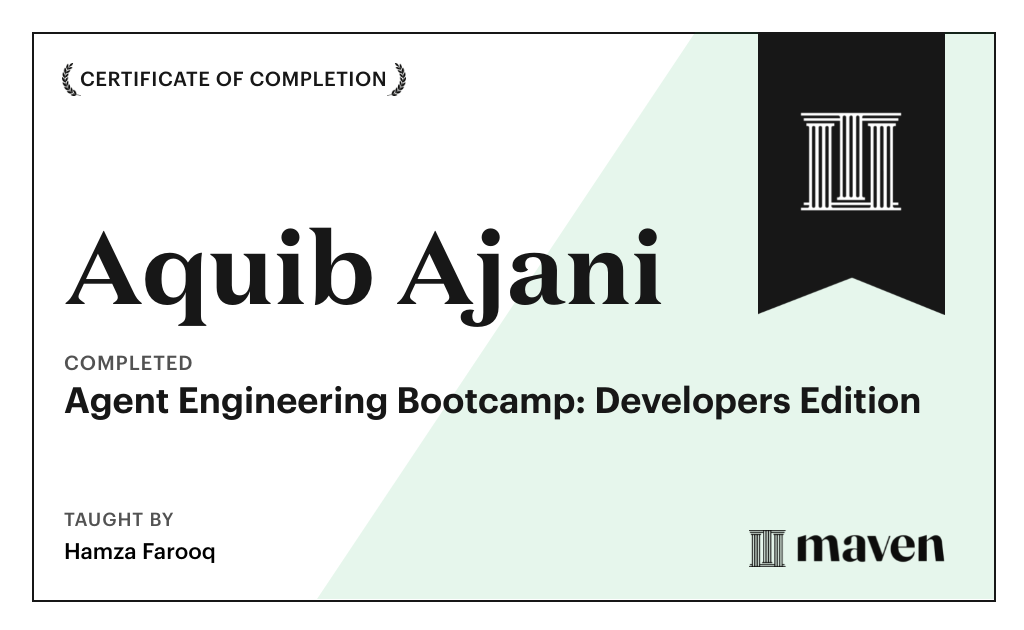 Certificate for Agent Engineering Bootcamp: Developers Edition