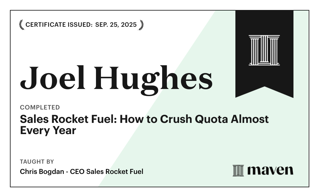 Certificate for Sales Rocket Fuel: How to Crush Quota Almost Every Year