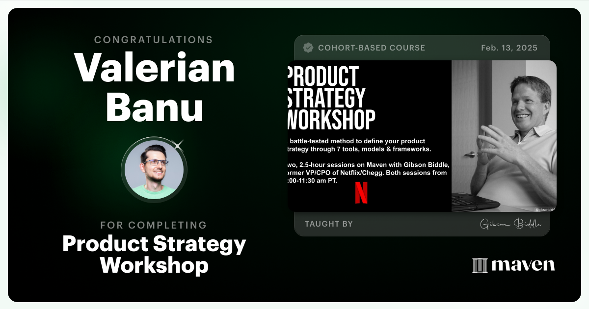 Certificate of Completion for Product Strategy Workshop