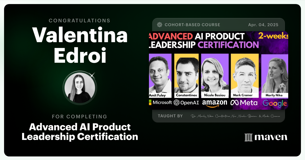 Certificate of Completion for Advanced AI Product Leadership Certification