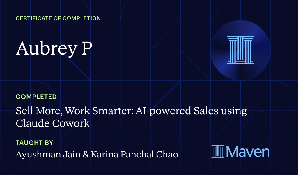 Certificate for Sell More, Work Smarter: AI-powered Sales using Claude Cowork
