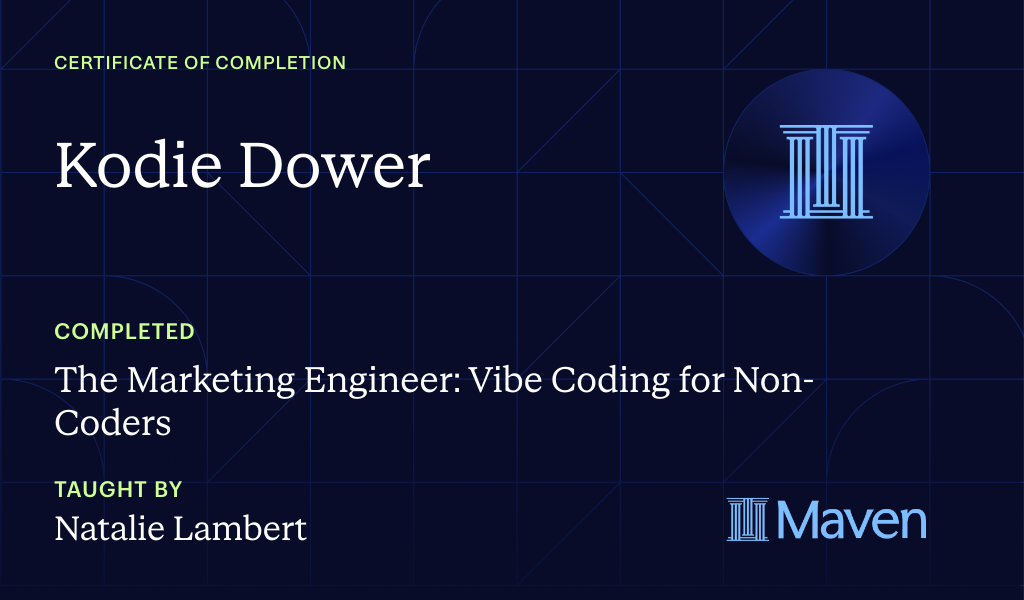 Certificate for The Marketing Engineer: Vibe Coding for Non-Coders