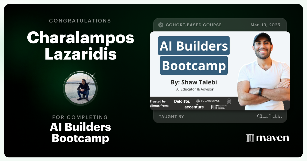 Certificate of Completion for AI Builders Bootcamp