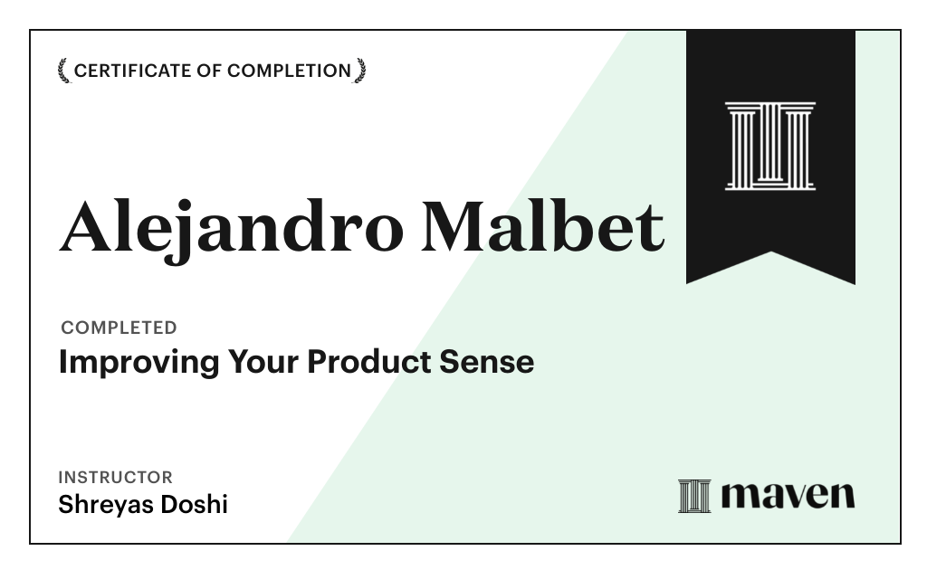 Certificate for World-class Product Sense in Practice