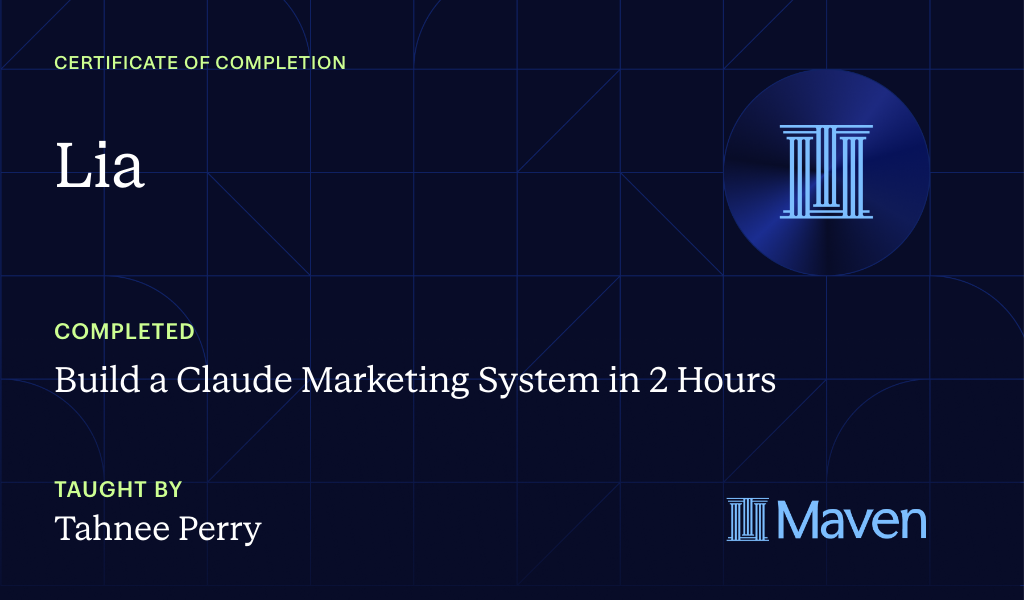 Certificate for Build a Claude Marketing System in 2 Hours