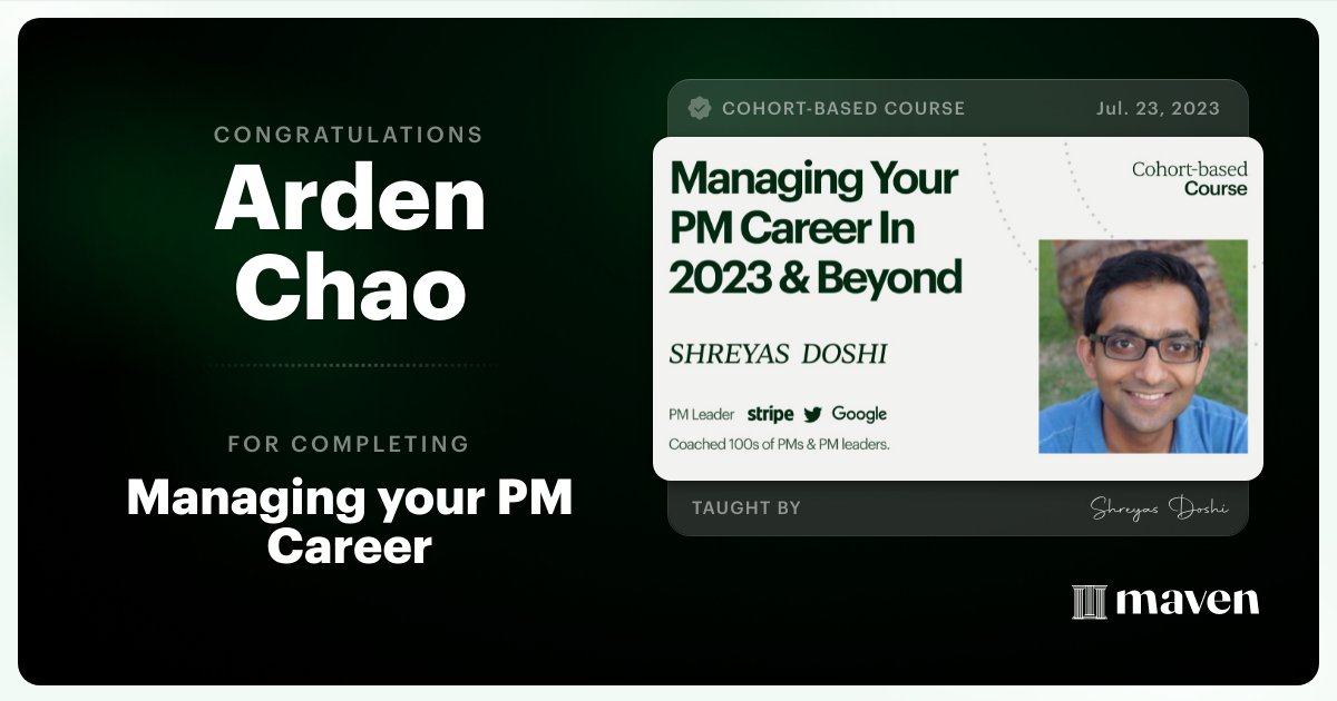 Certificate of Completion for Managing your PM Career in 2025 and beyond