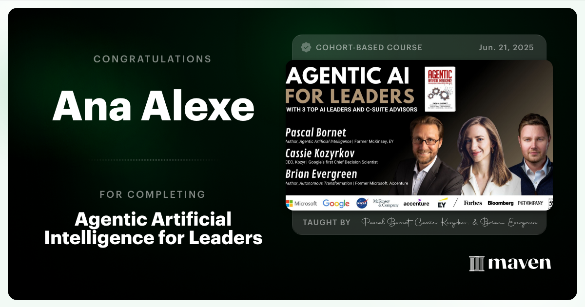 Certificate of Completion for Agentic Artificial Intelligence for Leaders