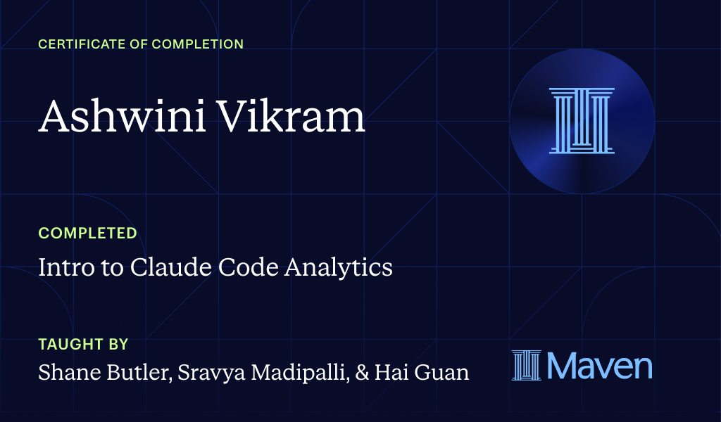 Certificate for Intro to Agentic Analytics in Claude Code