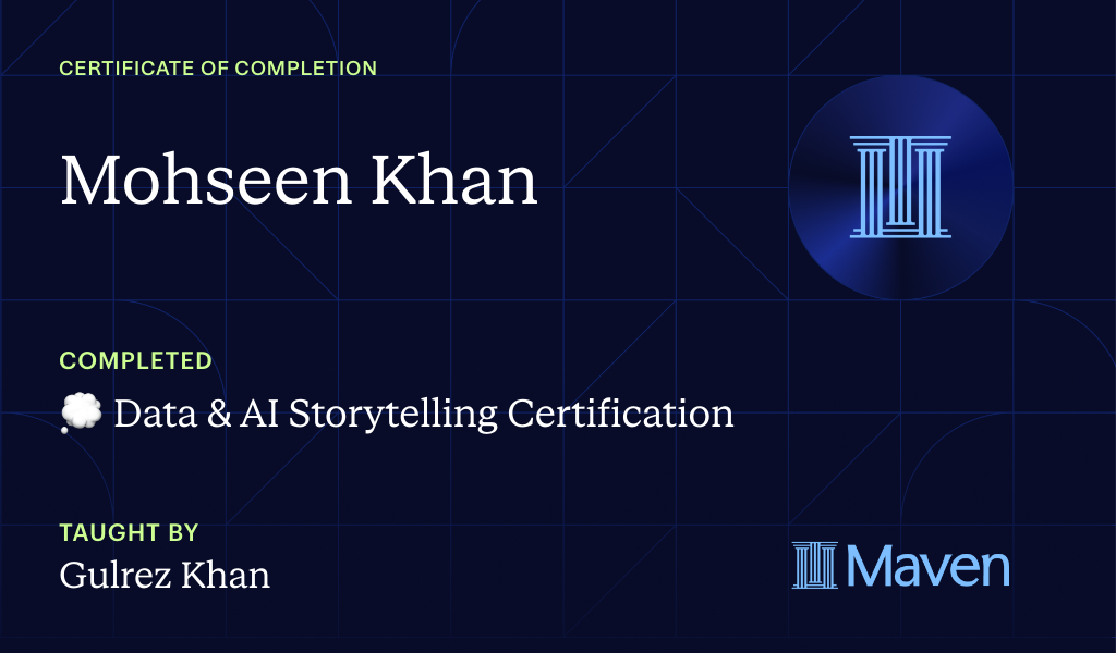 Certificate for 💭 Data Storytelling Training for Analysts, Data Scientists & Product Managers