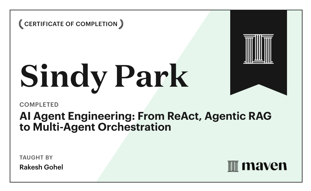 Certificate for AI Agent Engineering: From ReAct, Agentic RAG to Multi-Agent Orchestration