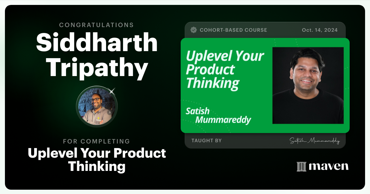 Certificate of Completion for Uplevel Your Product Thinking